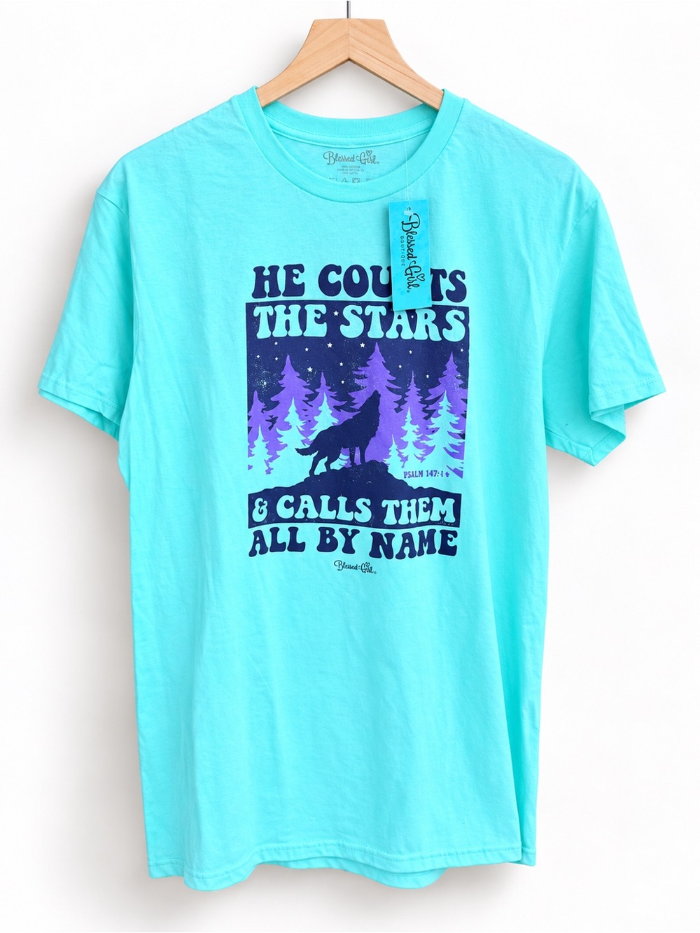 Blessed Girl He Counts The Stars Psalm 147:4 Christian Graphic Tee Large NWT